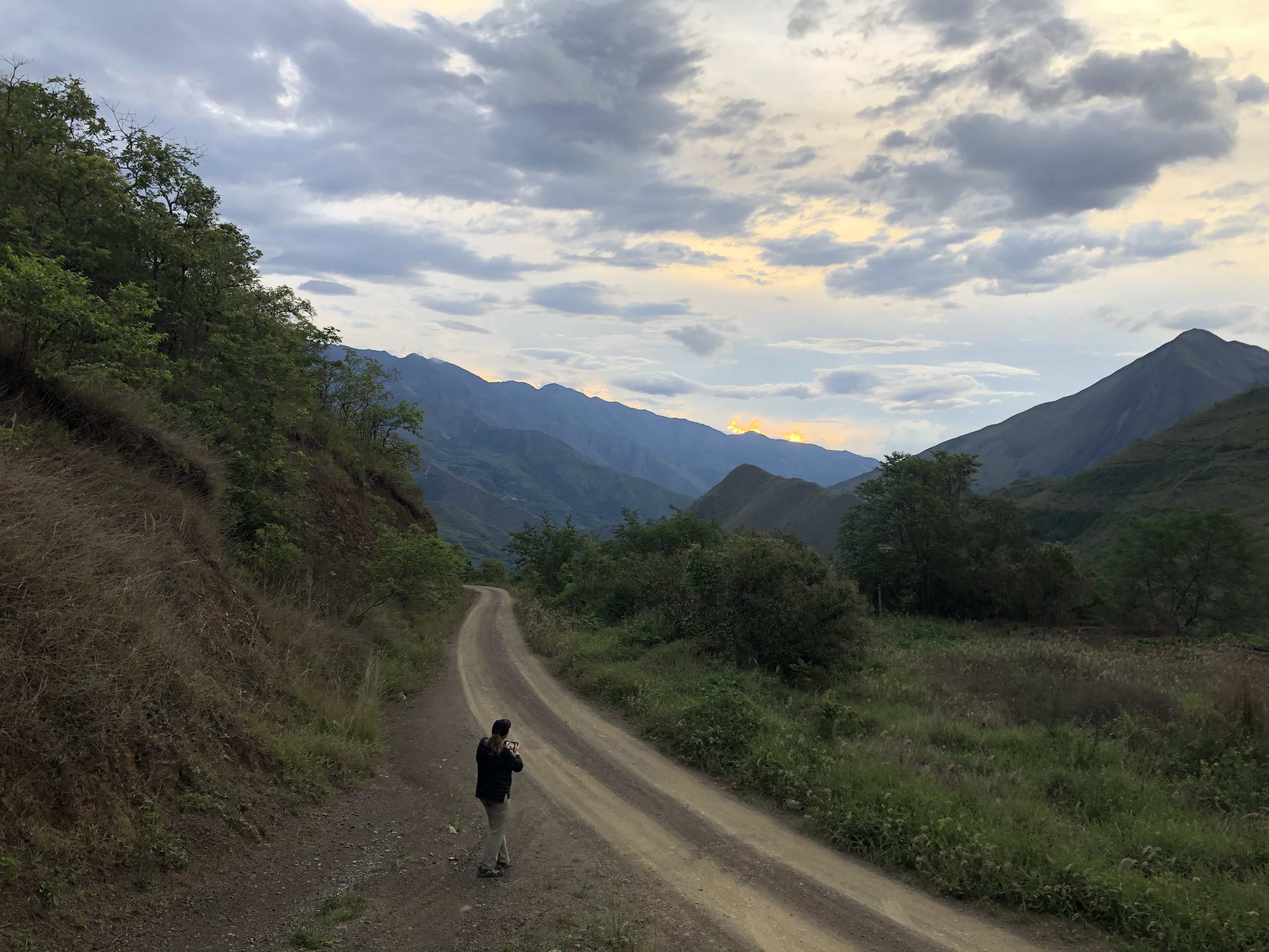 Golden hour on a road through the expedition landscape, Peru