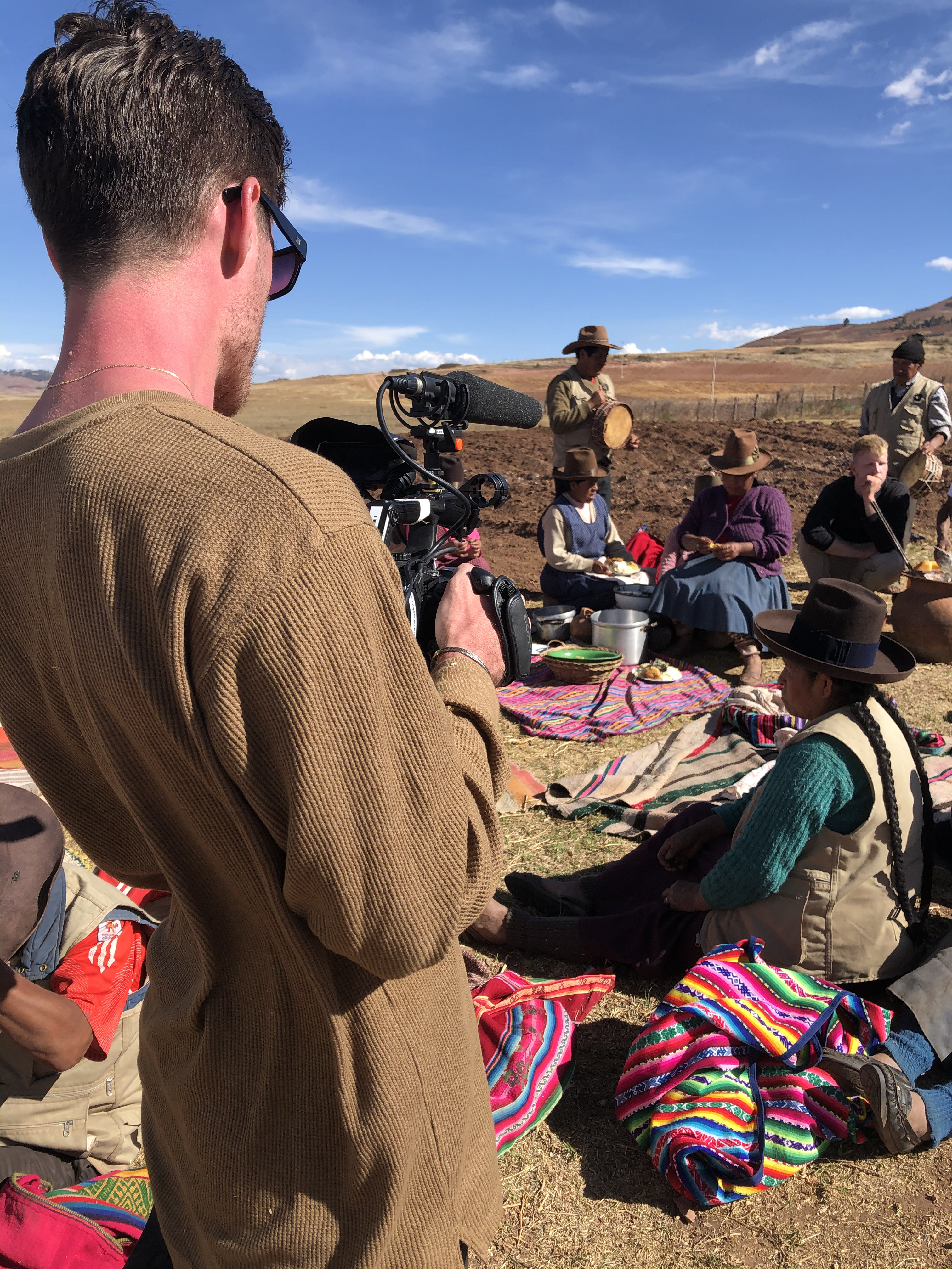 Jonathan Whittaker filming on location, Peru